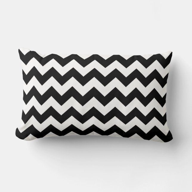 Bold Black & White Chevron Zig Zag Pattern Lumbar Pillow (Front)