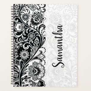 Bold Black White Floral Weekly/Monthly Planner