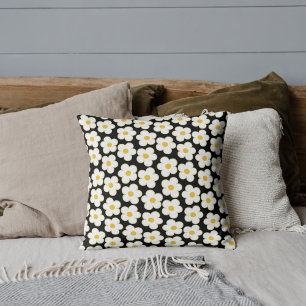 Bold Black & White Flower Bohemian Tropical  Throw Pillow