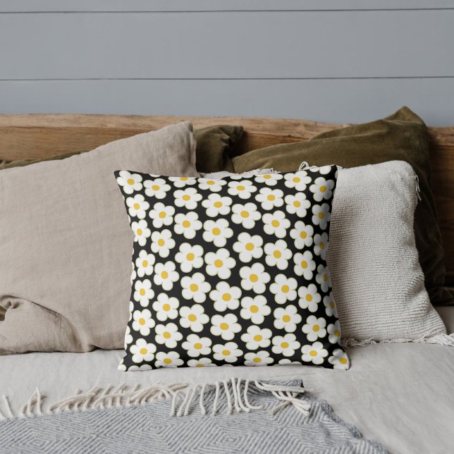 Bold Black & White Flower Bohemian Tropical  Throw Pillow (Creator Uploaded)