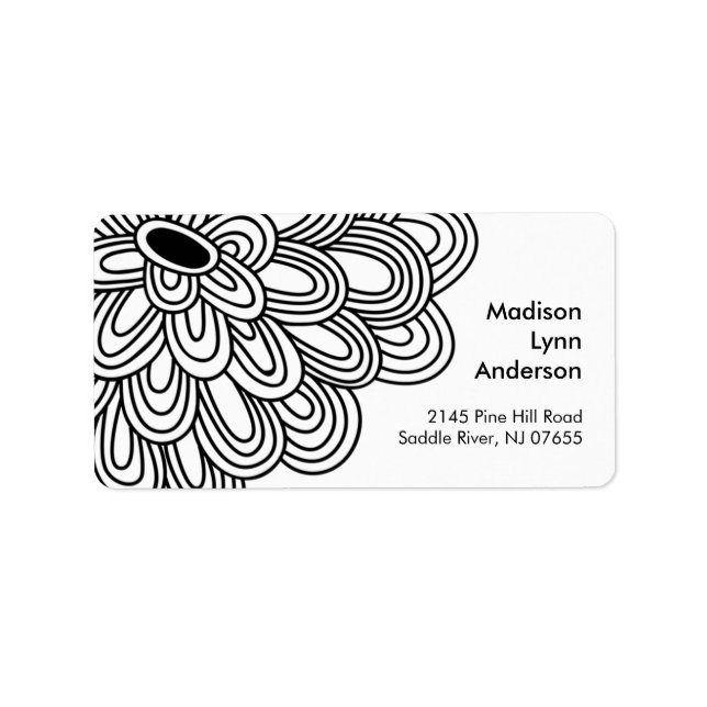 Bold Black White Flower Return Address Labels. Label (Front)