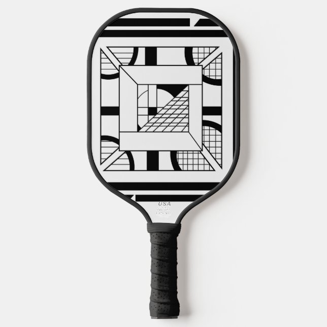 Bold Black White Geometric Abstract Line Art Pickleball Paddle