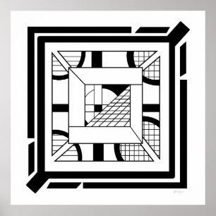 Bold Black White Geometric Abstract Line Art Poster