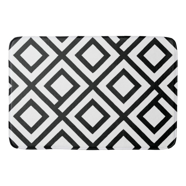 Bold Black White Geometric Diamond Bath Mat (Front)