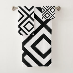Bold Black White Geometric Diamond Bath Towel Set