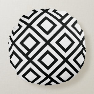 Bold Black White Geometric Diamond Round Pillow