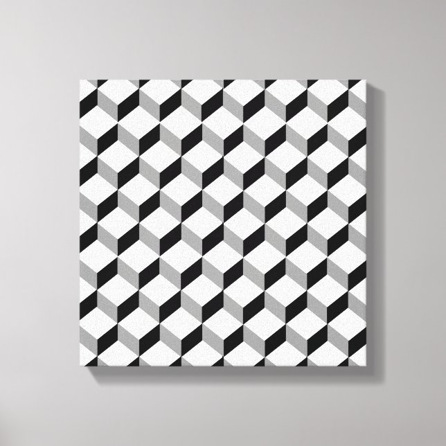 Bold Black White Grey Optical Illusion Graphic Canvas Print (Front)