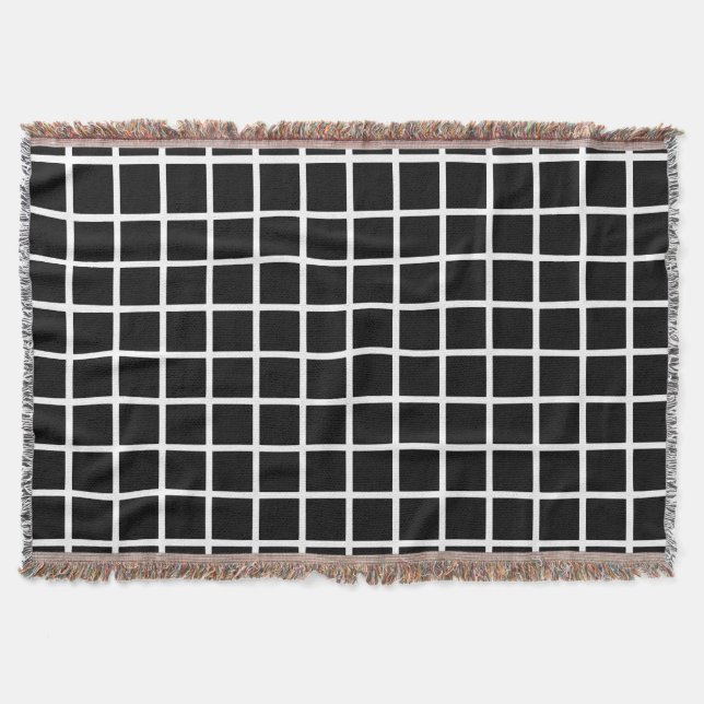 Bold Black & White Grid Pattern Throw Blanket (Front)