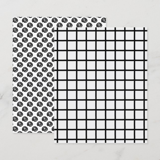 Bold Black White Grid Spiral Scrapbook Paper (Front/Back)