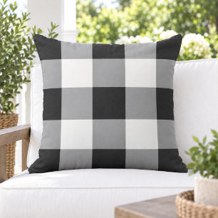 Bold Black White Large Gingham Check Outdoor Pillow