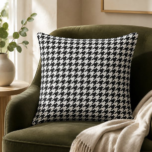 Bold Black White Large Houndstooth Throw Pillow