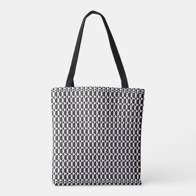 Bold Black & White Oval Illusion Pattern Tote Bag (Back)
