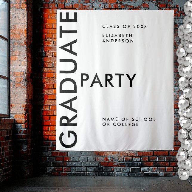 Bold Black White Personalized Graduation Backdrop Tapestry (Creator Uploaded)