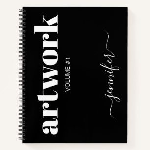 Bold Black White Personalized Sketchbook Your Name Notebook