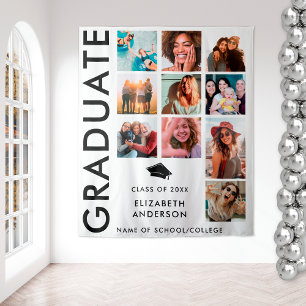 Bold Black White Photo Backdrop Graduation Party Tapestry