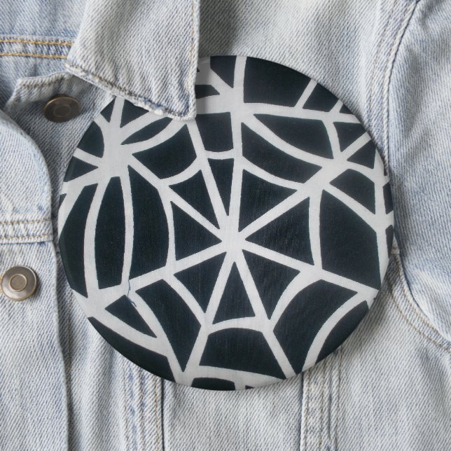 Bold Black & White Spider Web Geometric Pattern 6 Inch Round Button (In Situ)