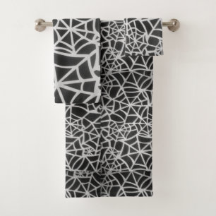 Bold Black & White Spider Web Geometric Pattern Bath Towel Set