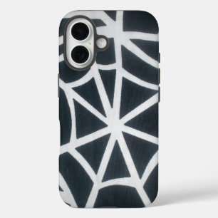 Bold Black & White Spider Web Geometric Pattern iPhone 16 Case
