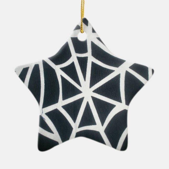 Bold Black & White Spider Web Geometric Pattern Ceramic Ornament (Front)