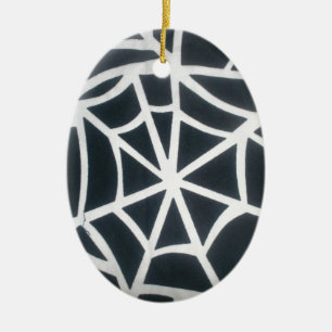 Bold Black & White Spider Web Geometric Pattern Ceramic Ornament