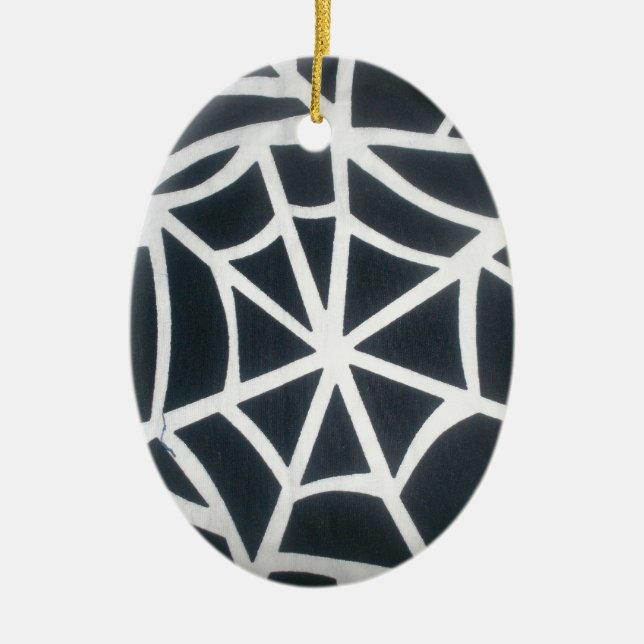 Bold Black & White Spider Web Geometric Pattern Ceramic Ornament (Front)