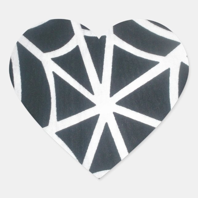 Bold Black & White Spider Web Geometric Pattern Heart Sticker (Front)
