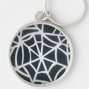 Bold Black & White Spider Web Geometric Pattern Keychain