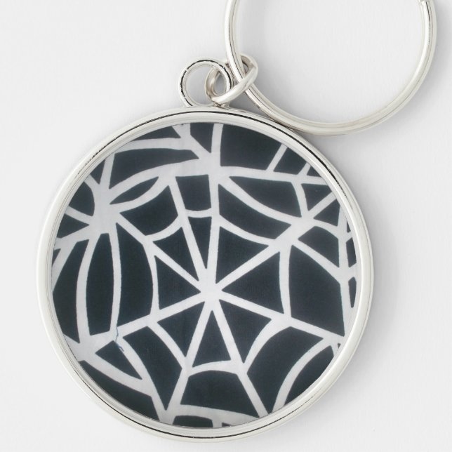 Bold Black & White Spider Web Geometric Pattern Keychain (Front)