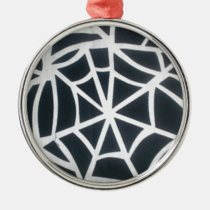 Bold Black & White Spider Web Geometric Pattern Metal Ornament
