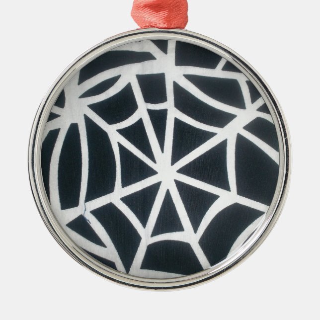 Bold Black & White Spider Web Geometric Pattern Metal Ornament (Front)