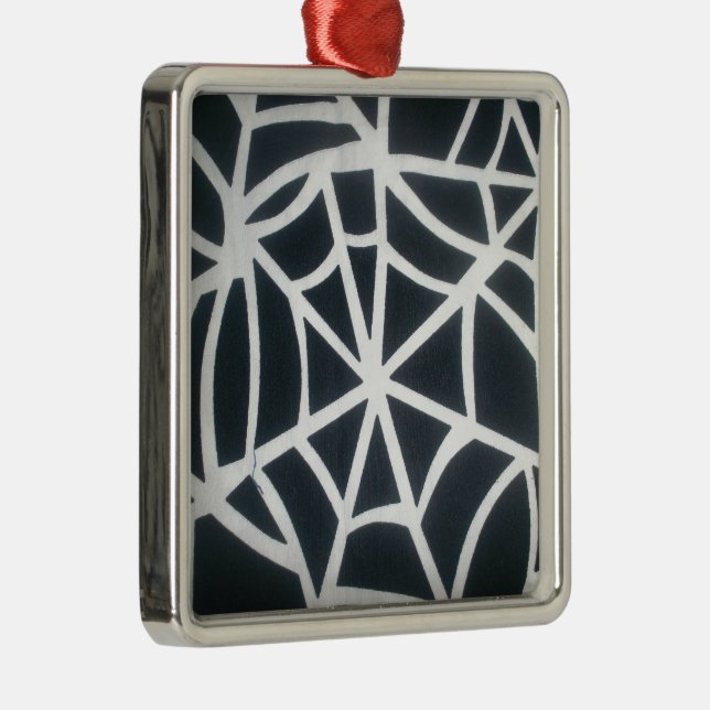 Bold Black & White Spider Web Geometric Pattern Metal Ornament (Right)