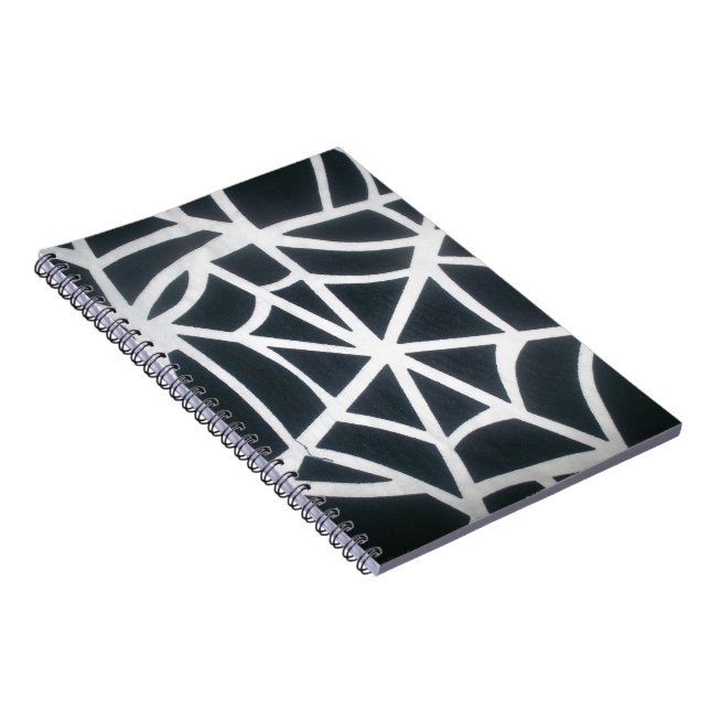 Bold Black & White Spider Web Geometric Pattern Notebook (Right Side)