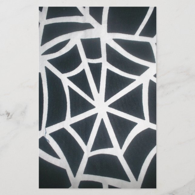 Bold Black & White Spider Web Geometric Pattern Stationery (Front)