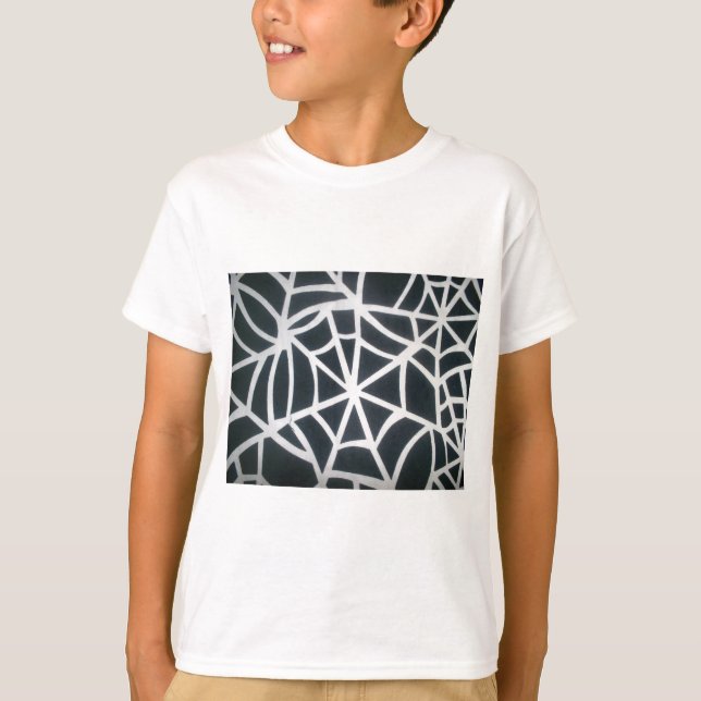 Bold Black & White Spider Web Geometric Pattern T-Shirt (Front)