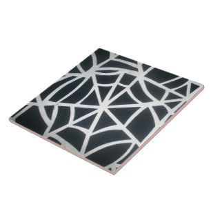 Bold Black & White Spider Web Geometric Pattern Tile