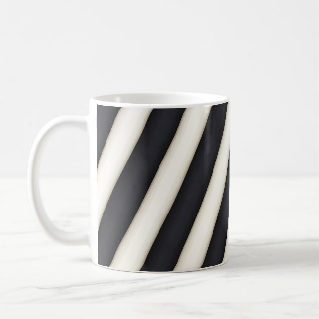 Bold Black & White Spiralling Stripes Coffee Mug (Left)