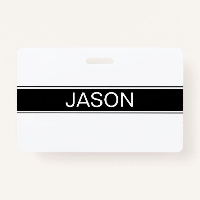 Bold Black & White Stripe Editable Text Badge (Front)