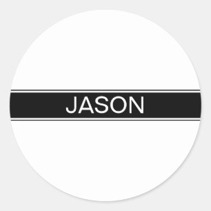 Bold Black & White Stripe Editable Text Classic Round Sticker