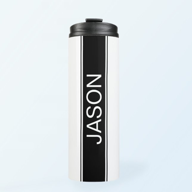 Bold Black & White Stripe Editable Text Thermal Tumbler (Creator Uploaded)