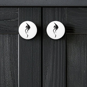 Bold Black White Tribal Dragon Illustration Design Ceramic Knob