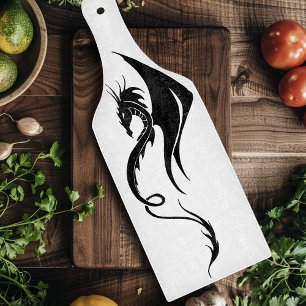 Bold Black White Tribal Dragon Illustration Design Cutting Board