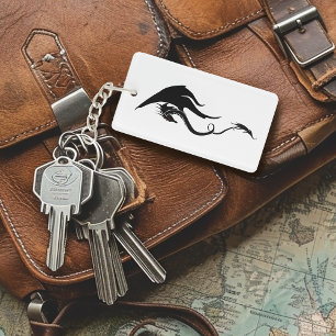 Bold Black White Tribal Dragon Illustration Design Keychain