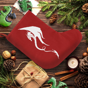 Bold Black White Tribal Dragon Illustration Design Large Christmas Stocking