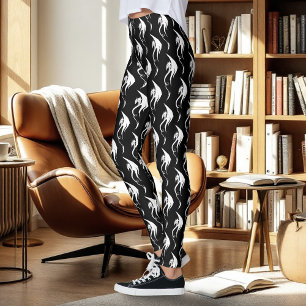 Bold Black White Tribal Dragon Illustration Design Leggings