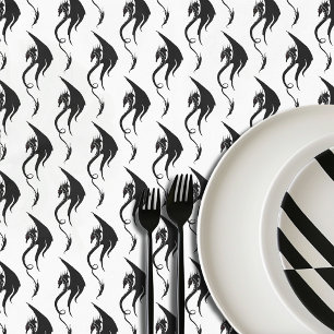 Bold Black White Tribal Dragon Illustration Design Tablecloth