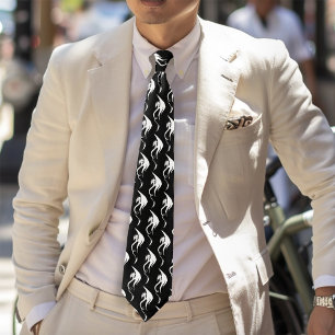 Bold Black White Tribal Dragon Illustration Design Tie