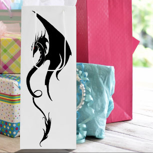 Bold Black White Tribal Dragon Illustration Design Wine Gift Bag