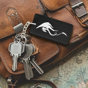 Bold Black White Tribal Dragon QR code Keychain