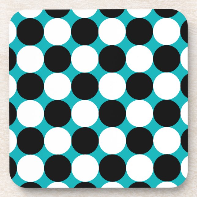 Bold Black White Turquoise Pop Art Polka Dots  Coaster (Front)