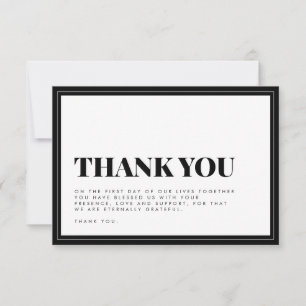 Bold Black White Typography Wedding  Thank You Car